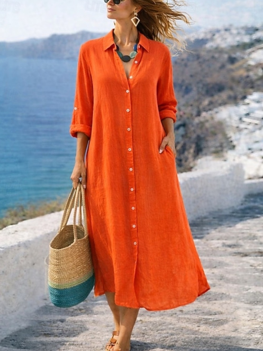 Lazy Oversized Lightweight Crinkle Cotton Maxi Shirt Dress S/M